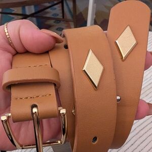 Vince Camuto Tan Leather Belt with Gold Accents